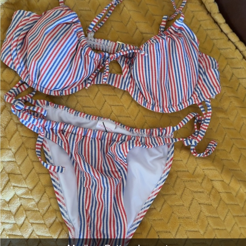Red and Blue Striped Bikini with Structured Top